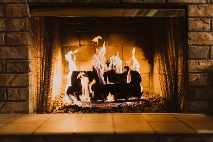 Burning brick fireplace