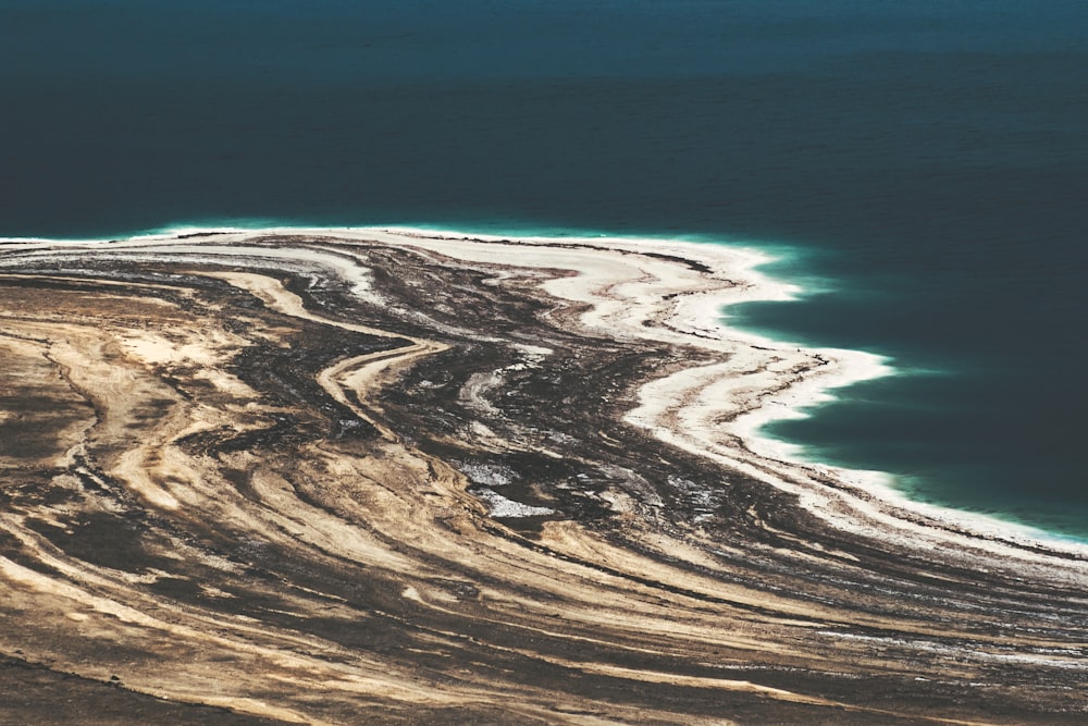 an aerial view of a body of water