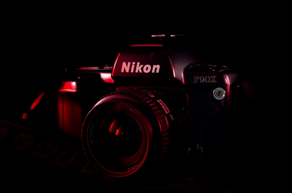 close-up photo of black Nikon F90x DSLR camera