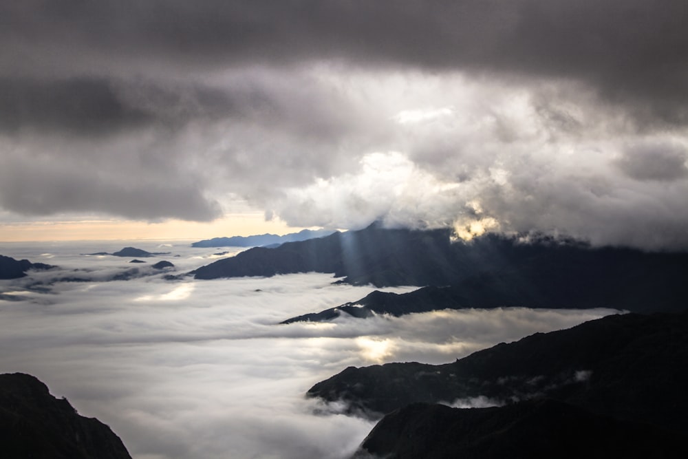 black mountains with clouds