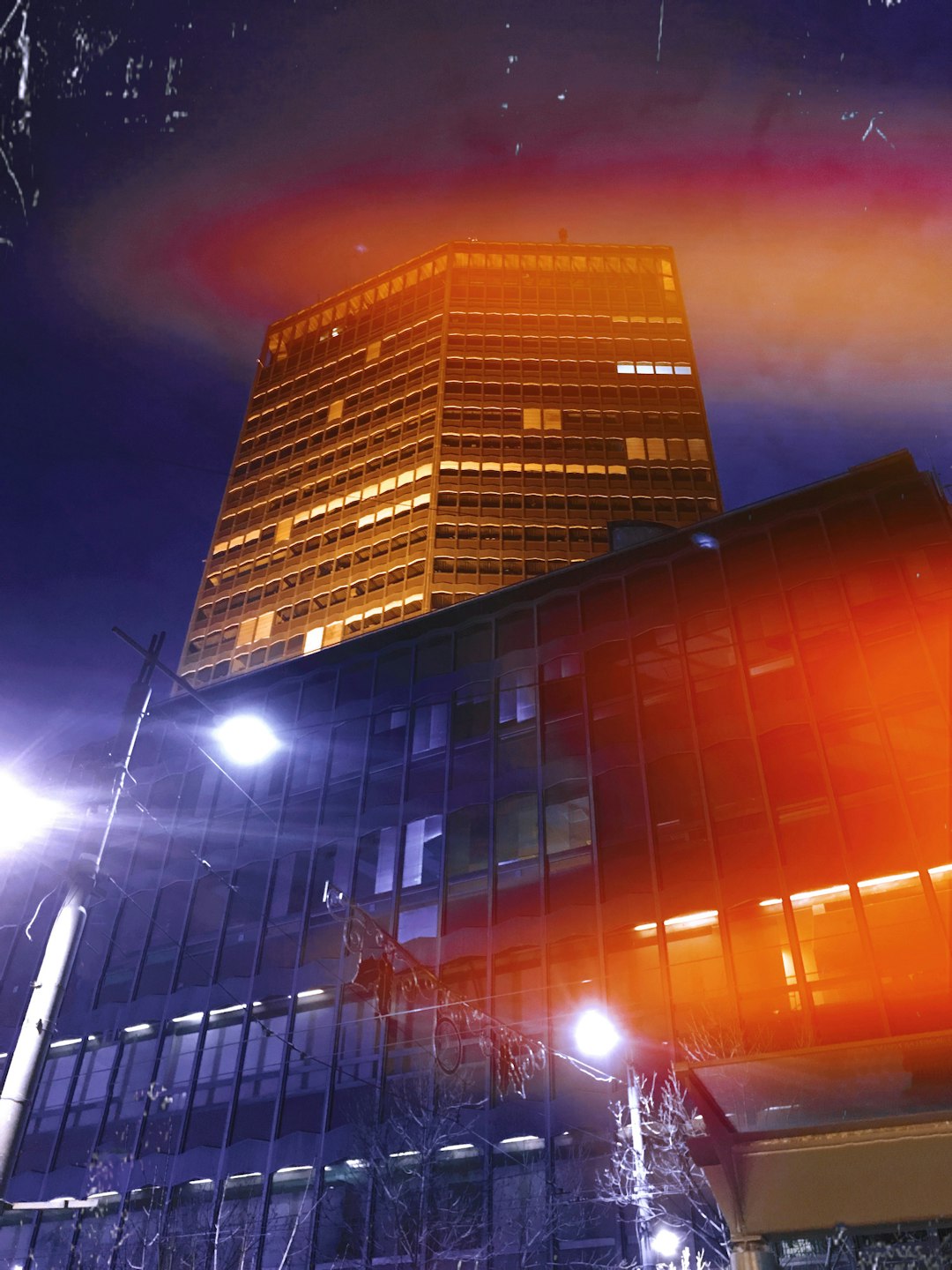 orange lighted high rise building