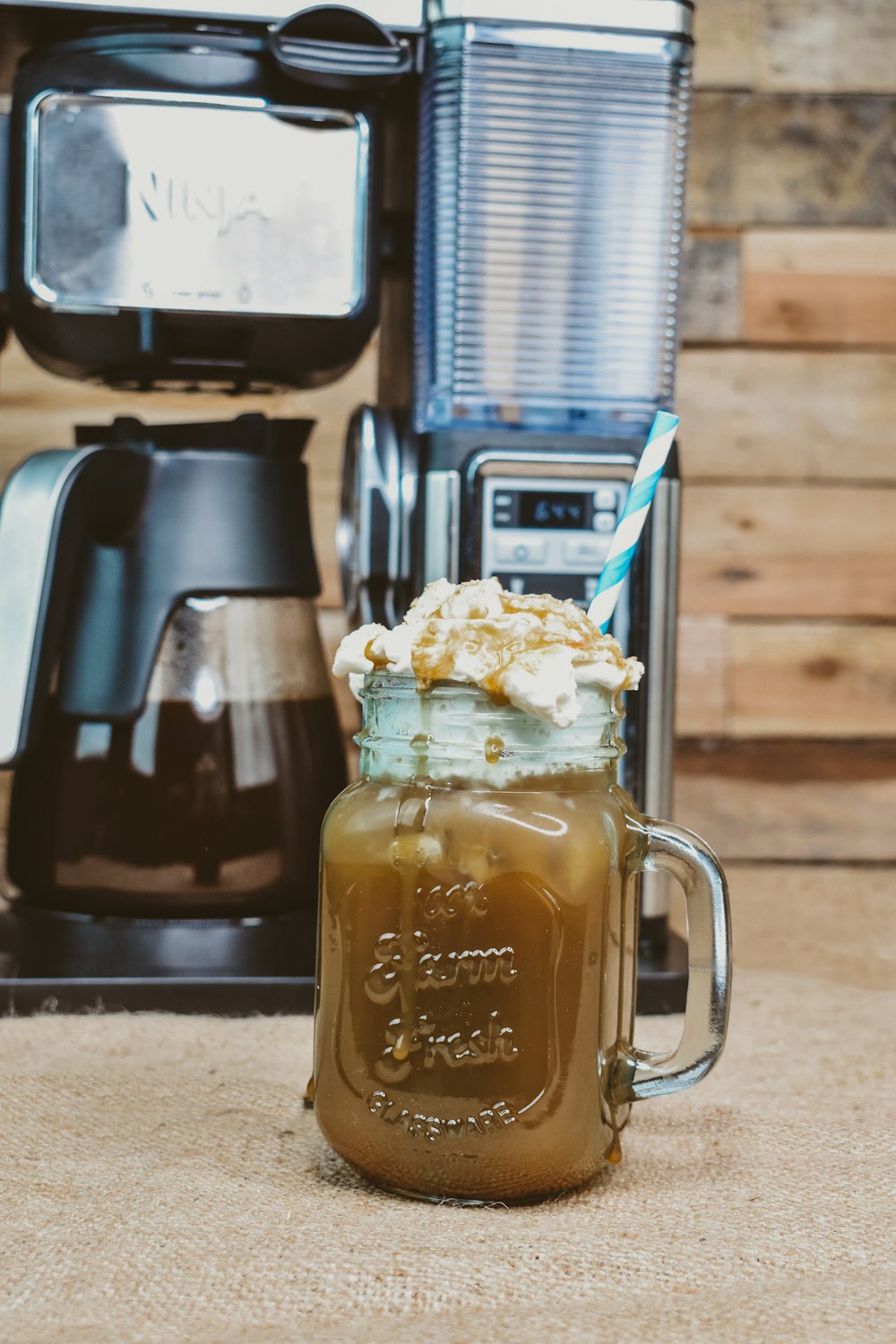 clear glass mug