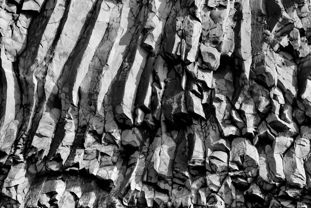 grayscale photo of rock formation