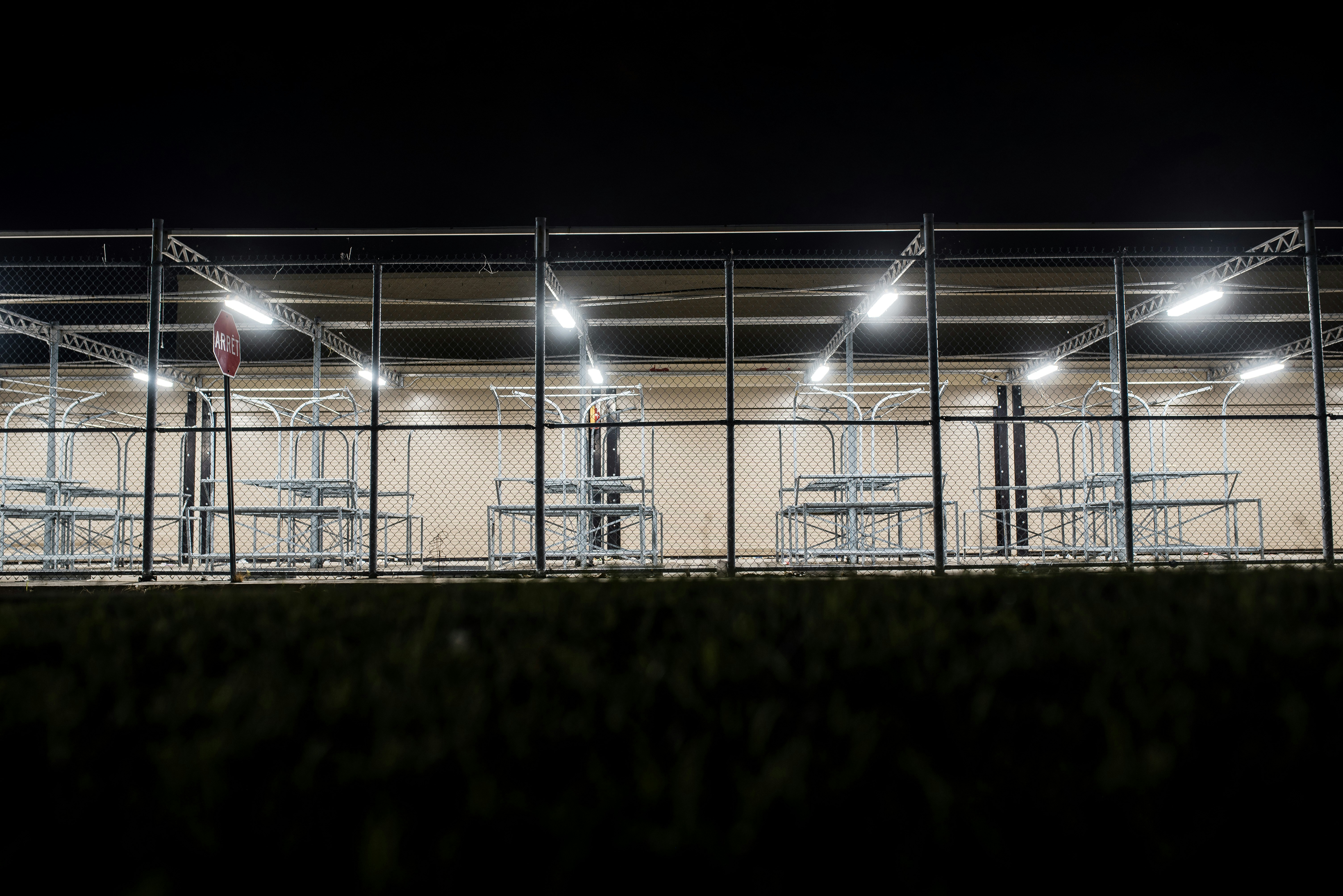 gray metal structure during night time