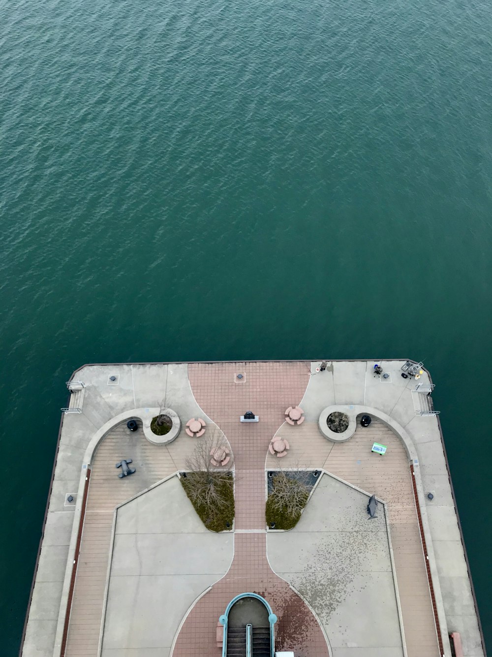 aerial view of deck on body of water