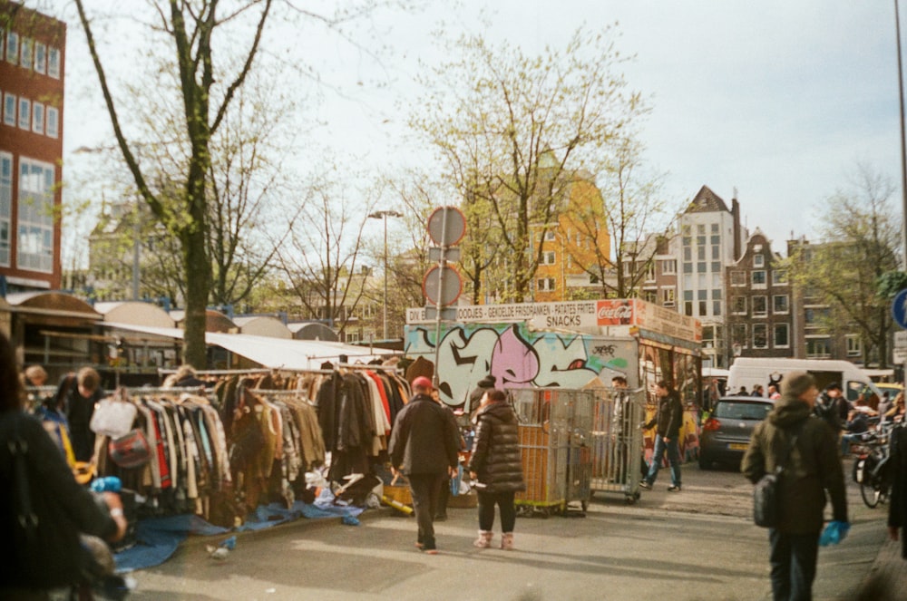 clothes hanging on rack on road