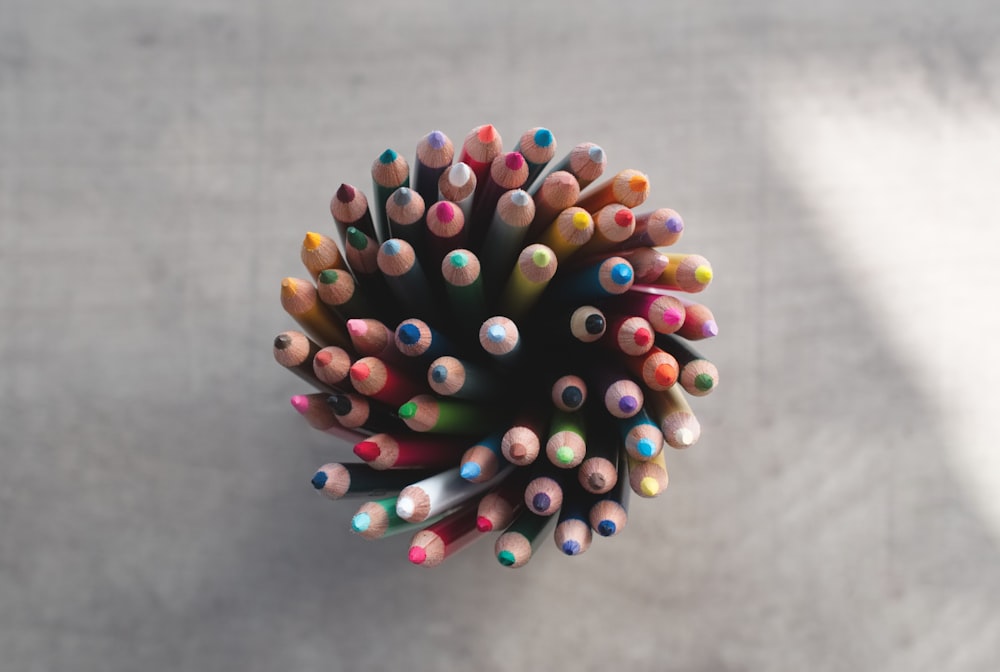 high-angle photography of color pencil lot