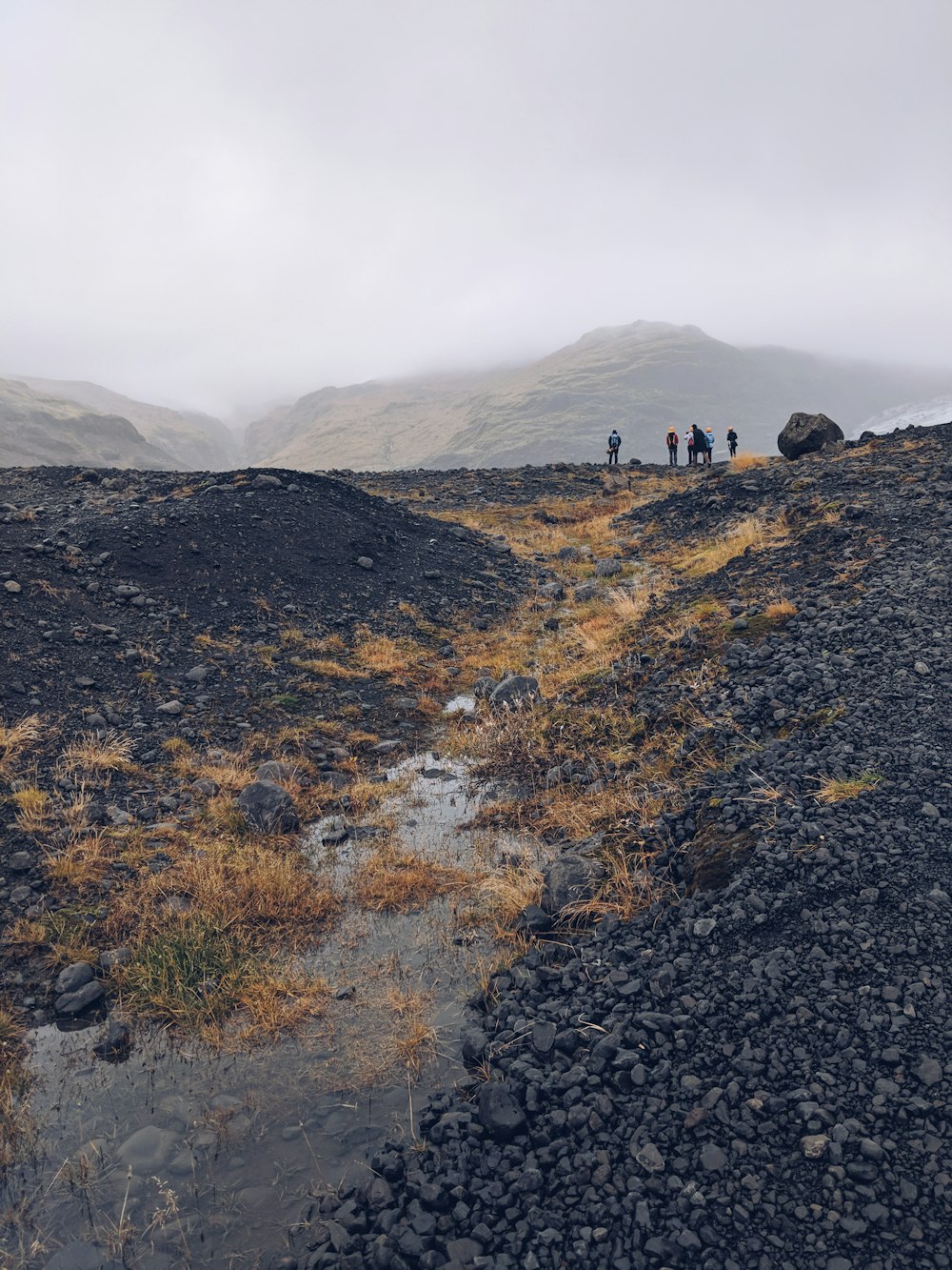 people standing on top of hill