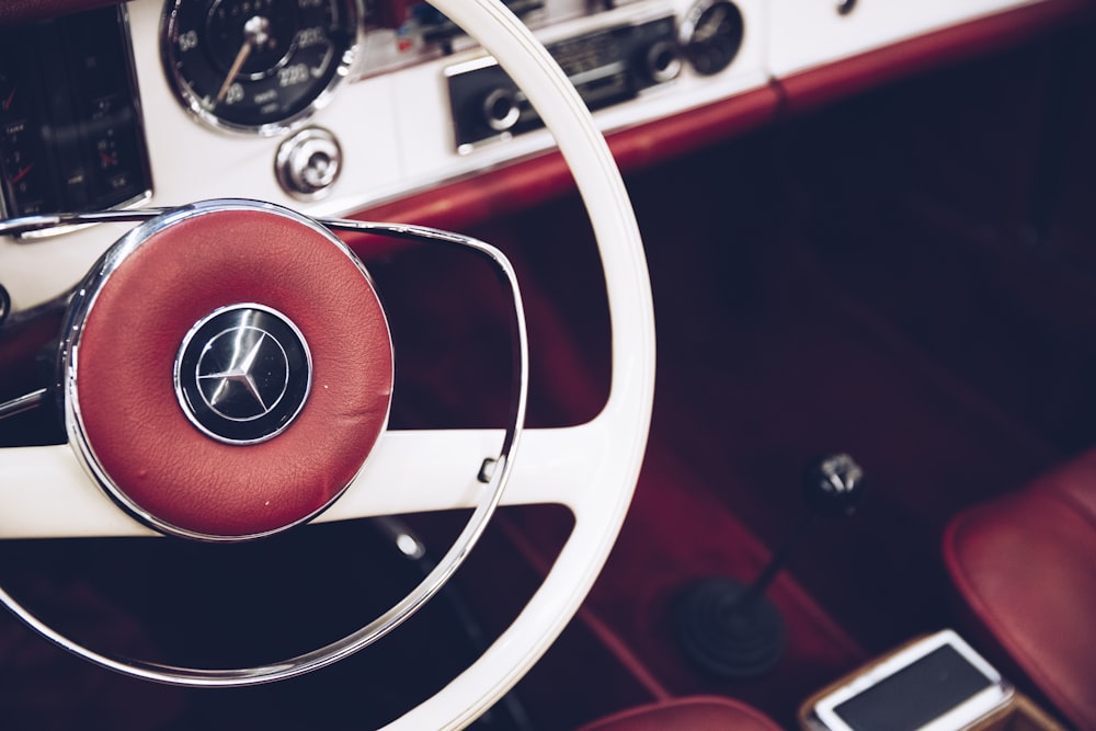 Red And White Mercedes Benz Vehicle Interior Photo Free