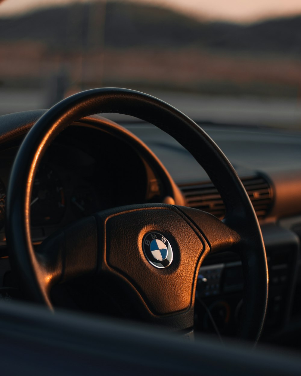 black BMW car steering wheel