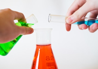 person holding laboratory flasks