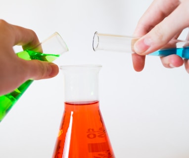 person holding laboratory flasks