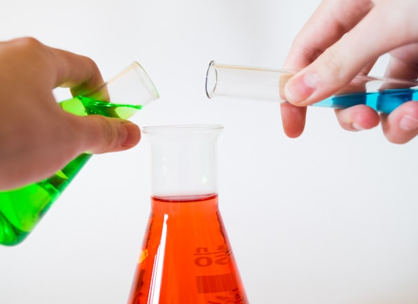 person holding laboratory flasks