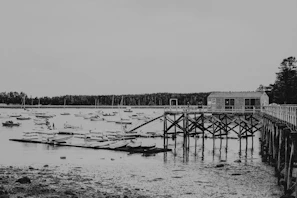 A stylishly matted art print featuring a minimalist sketch of Cape Ann’s harbor boats.