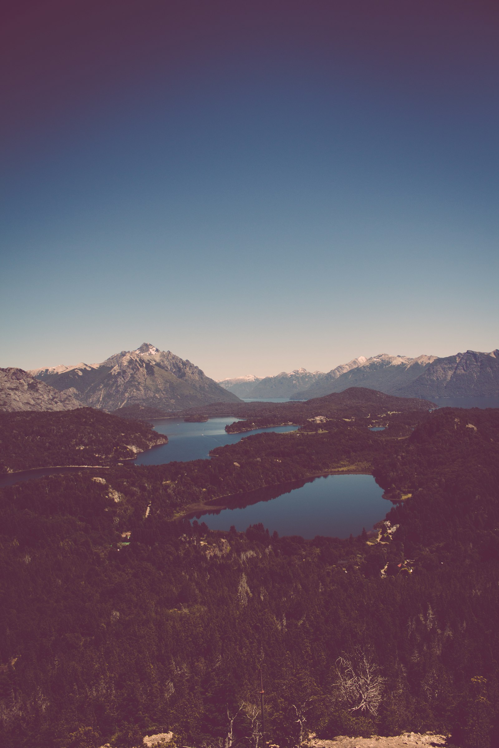 Lakes and mountains from Cerro Campanario — Bariloche at golden hour