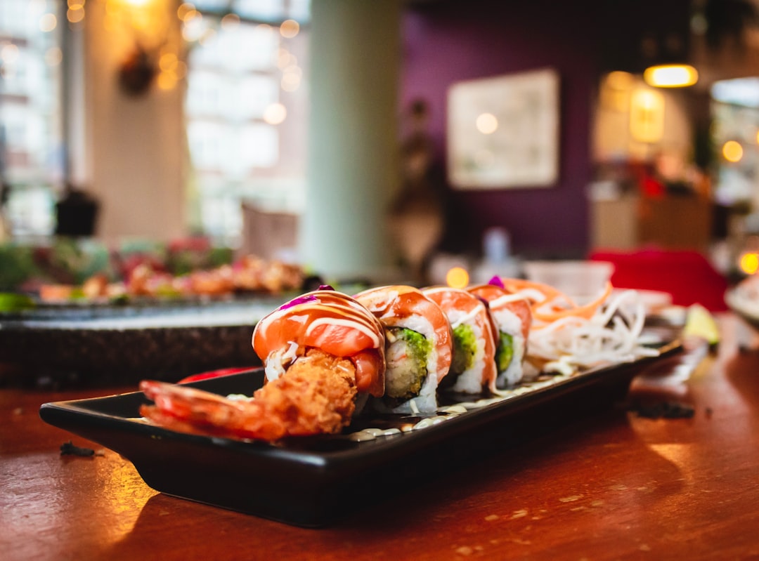 A plate of fresh sushi rolls