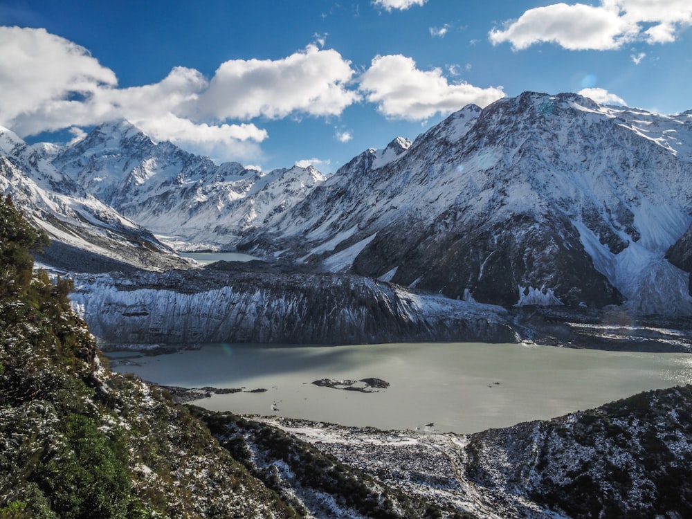 mountain range covered with snow