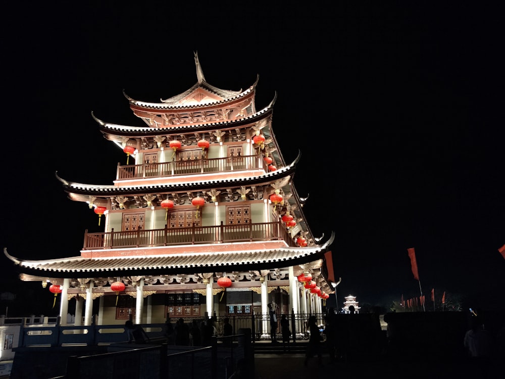 white lighted pagoda temple during nighttime