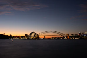 A panoramic view of the Sydney skyline at dusk, highlighting the city’s vibrant business district.