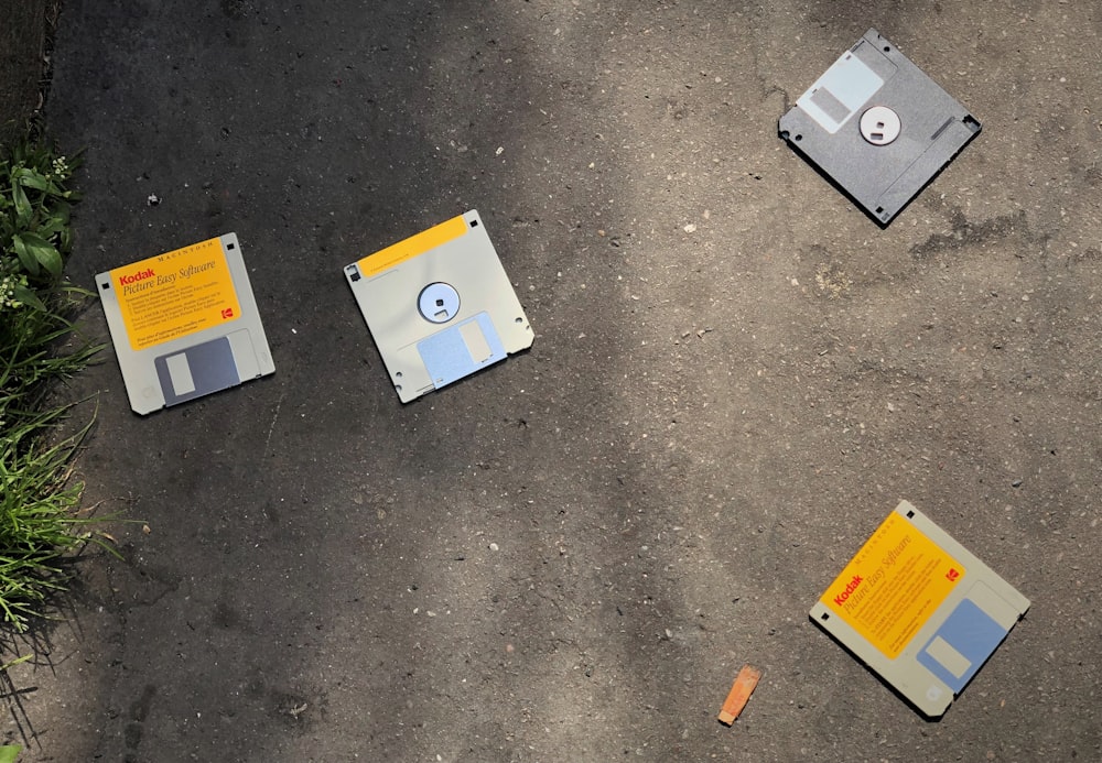 four diskettes on ground