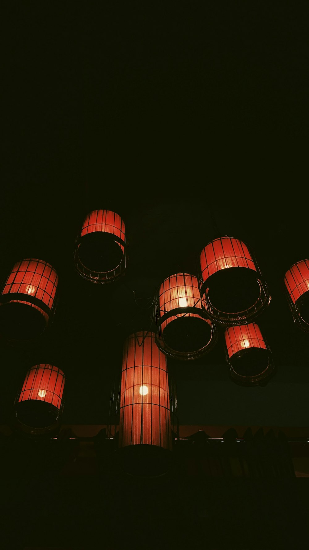 black and orange lantern lamps
