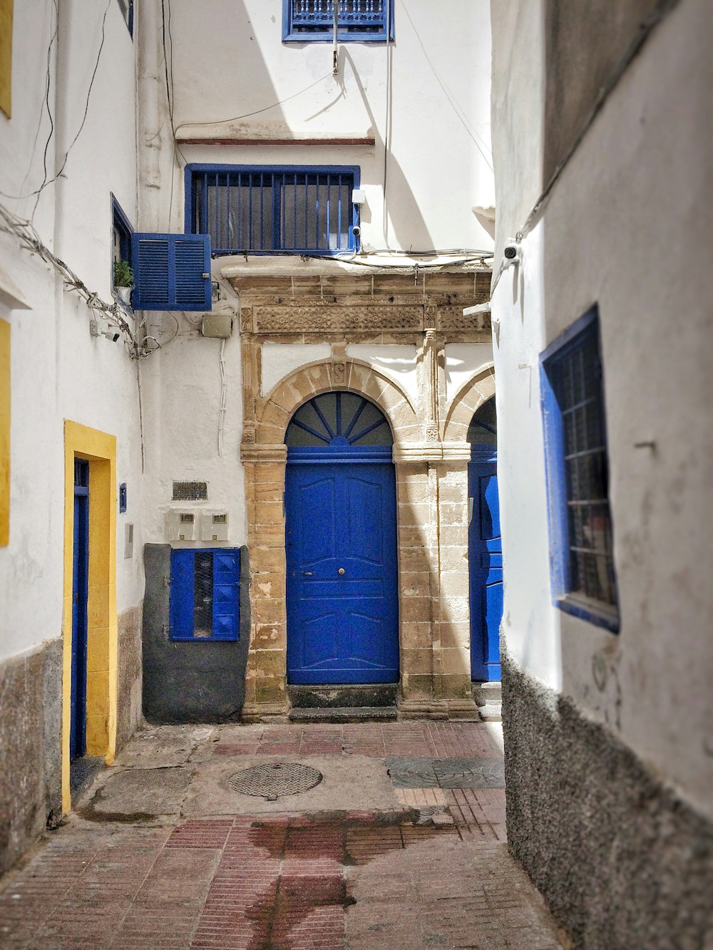 closed blue wooden door