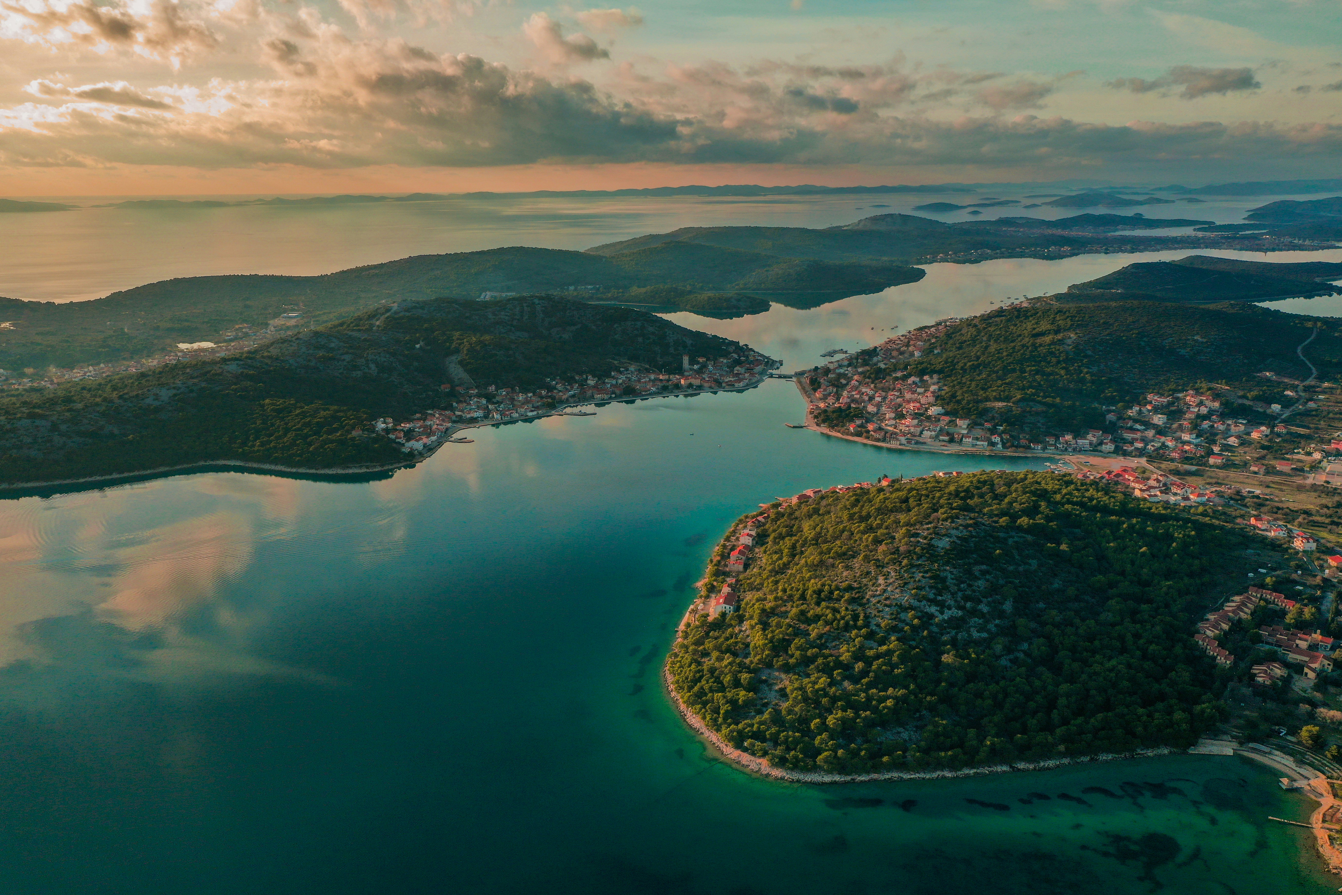 aerial photography of islands during sunset