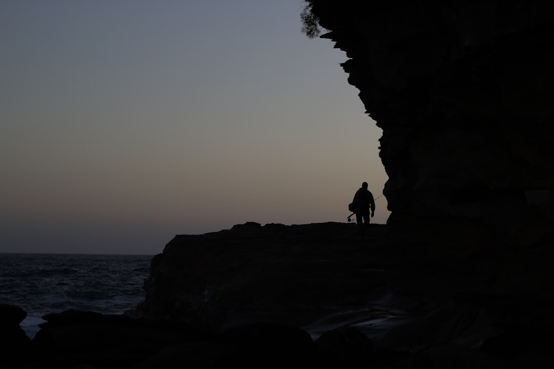 silhouette of person walking beside beach