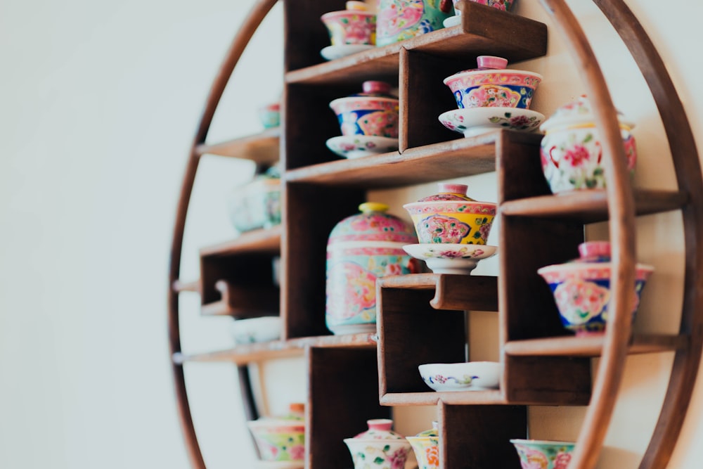 round brown wooden wall shelf