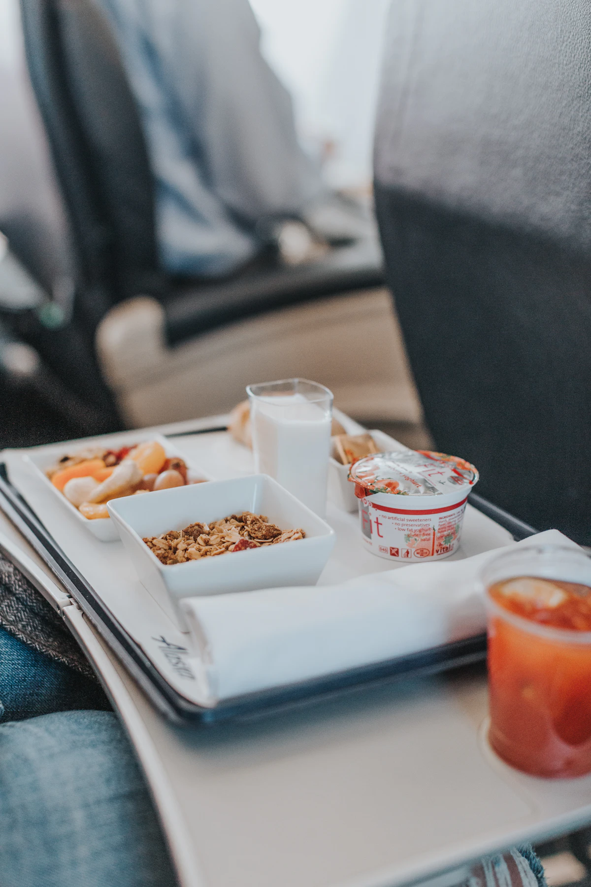 Airline meal served on a tray