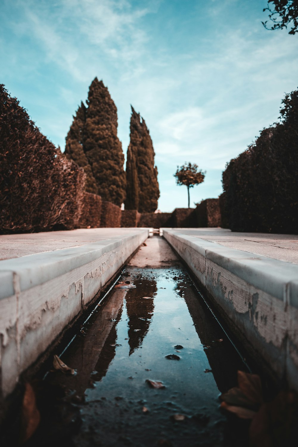 straight canal along the garden