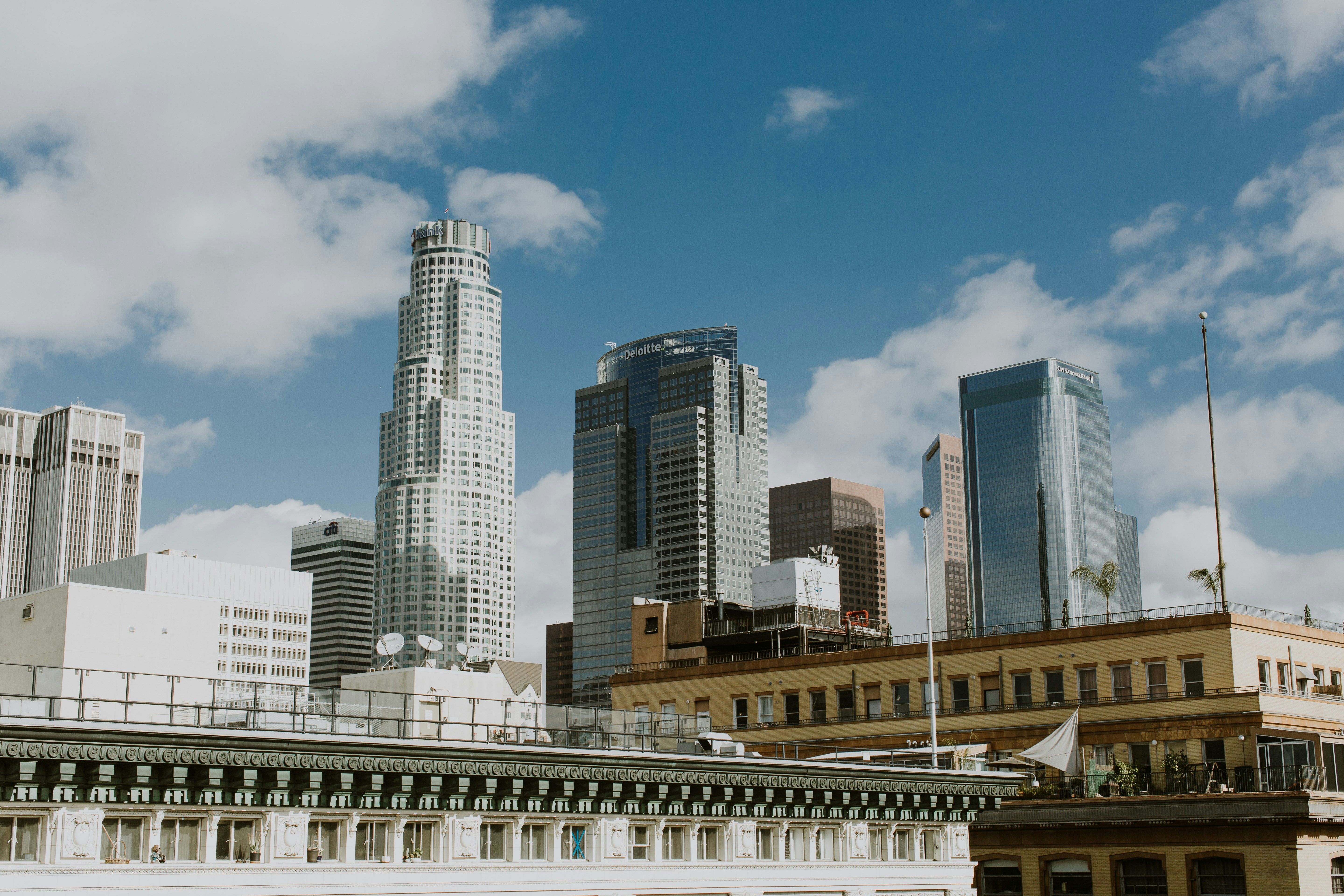 a view of a city with tall buildings