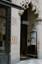 brown trolley under Hotel sign