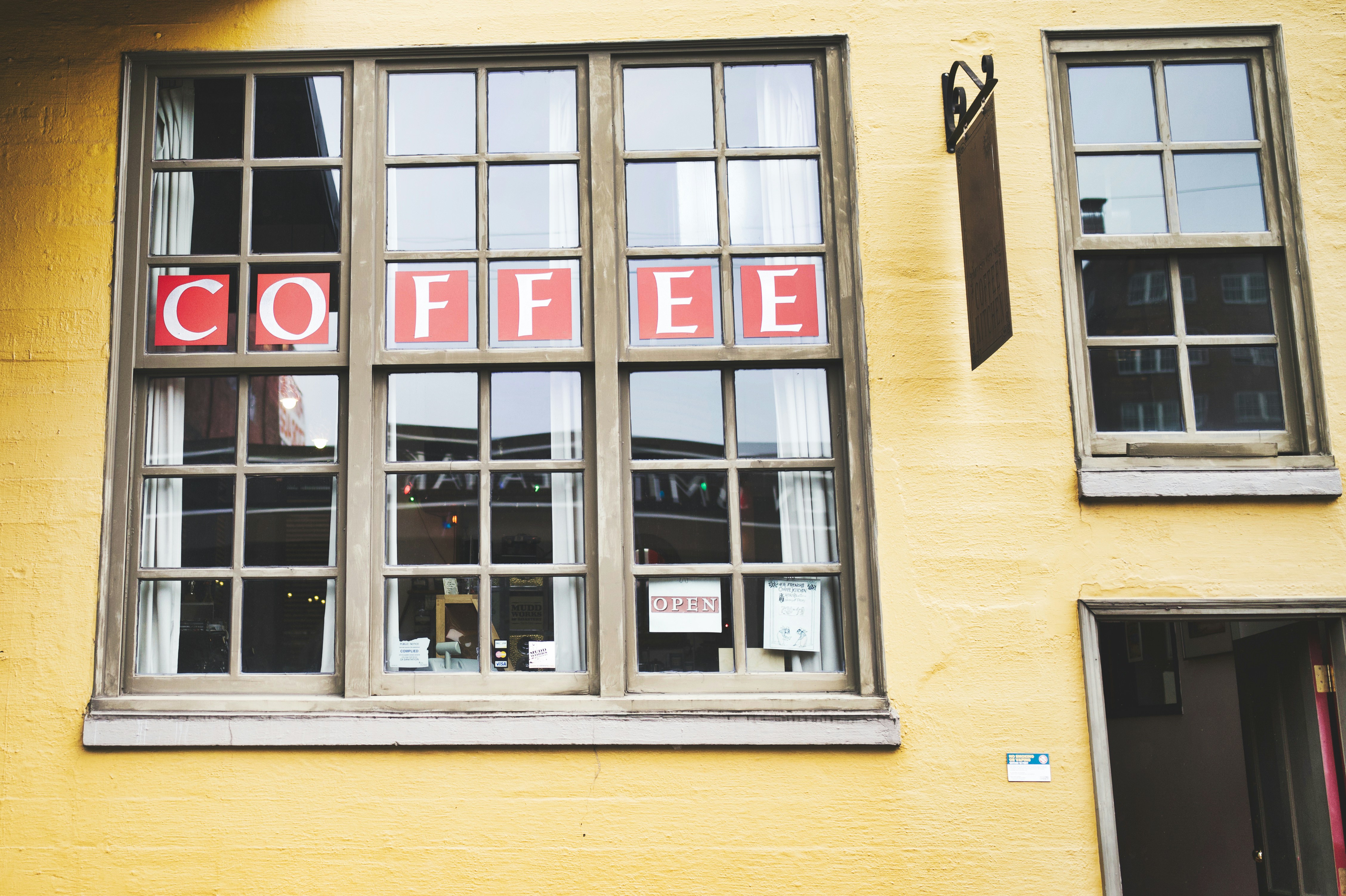 Coffee shop in SE Portland with crafty advertising idea by spelling out COFFEE in the window.