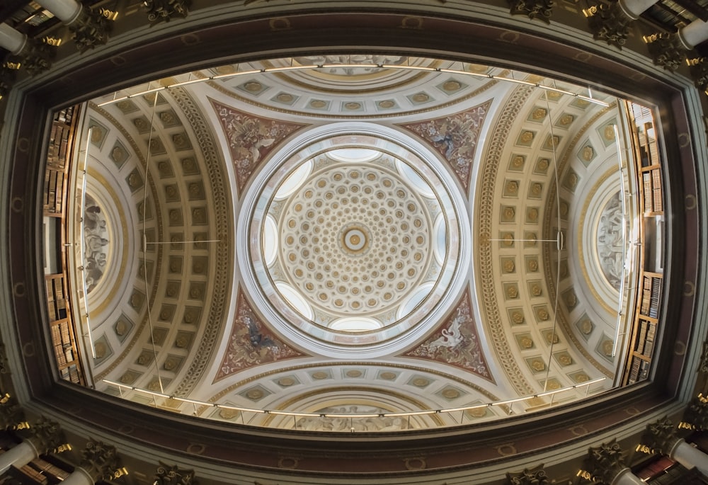 worm eye view of artwork ceiling