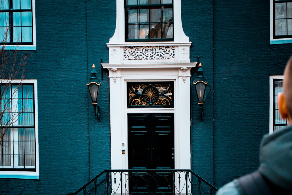 closed door of blue building