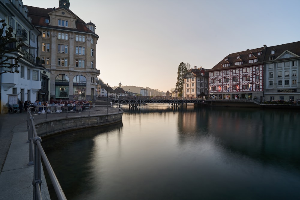 body of water between buildings