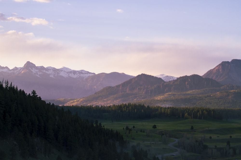 green grass valley between brown hills