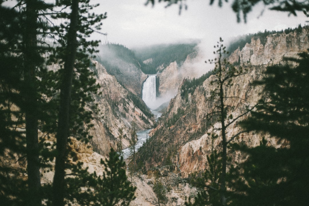 waterfalls and mountain view