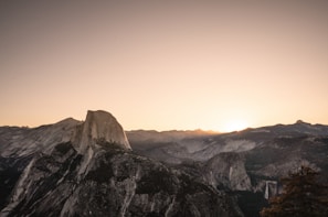 Sunset view over the granite extraction area with rugged stone formations