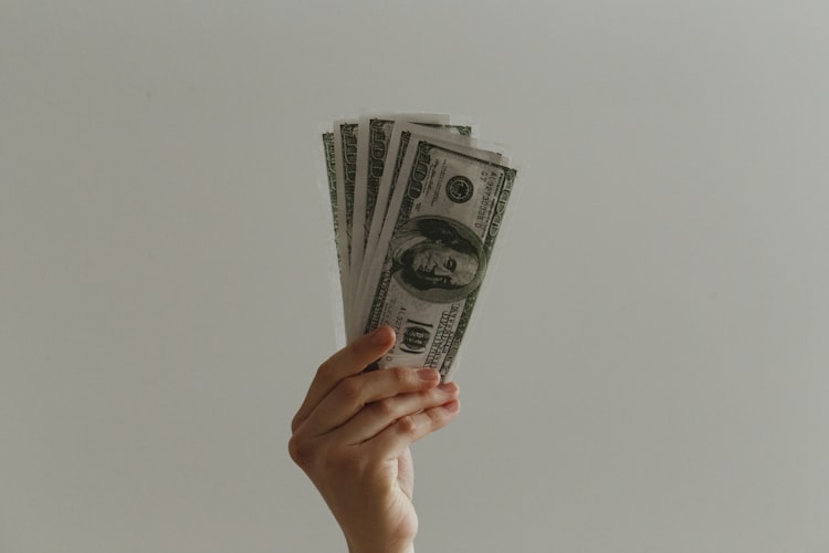 Hand holding up some dollar bills