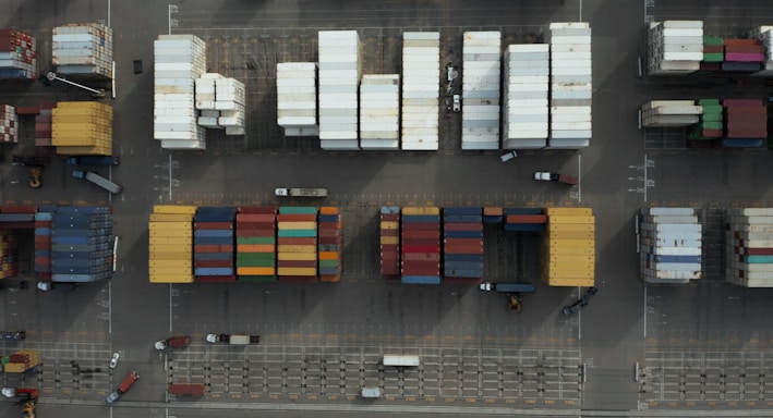 aerial photography of multicolored trailers