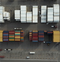 aerial photography of multicolored trailers