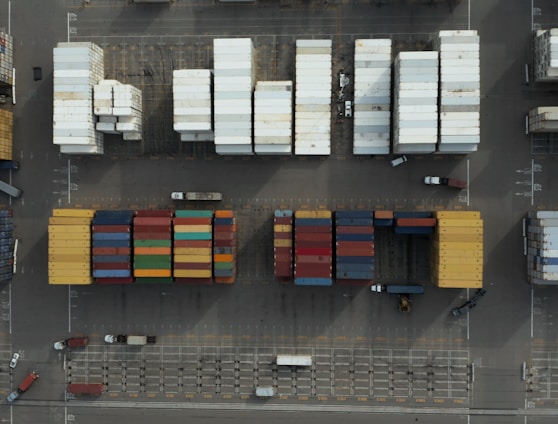 aerial photography of multicolored trailers