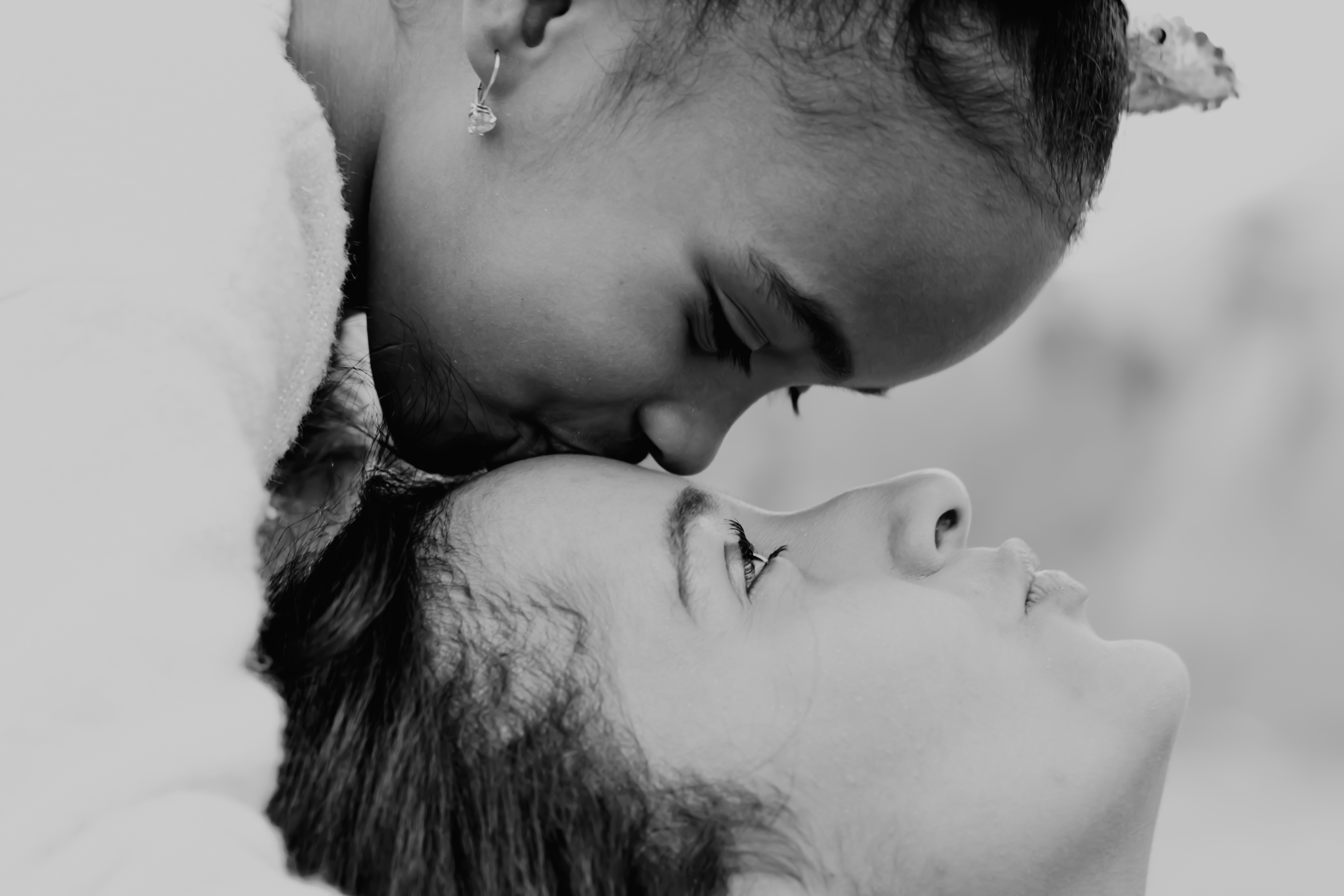 grayscale photo of daughter and mother