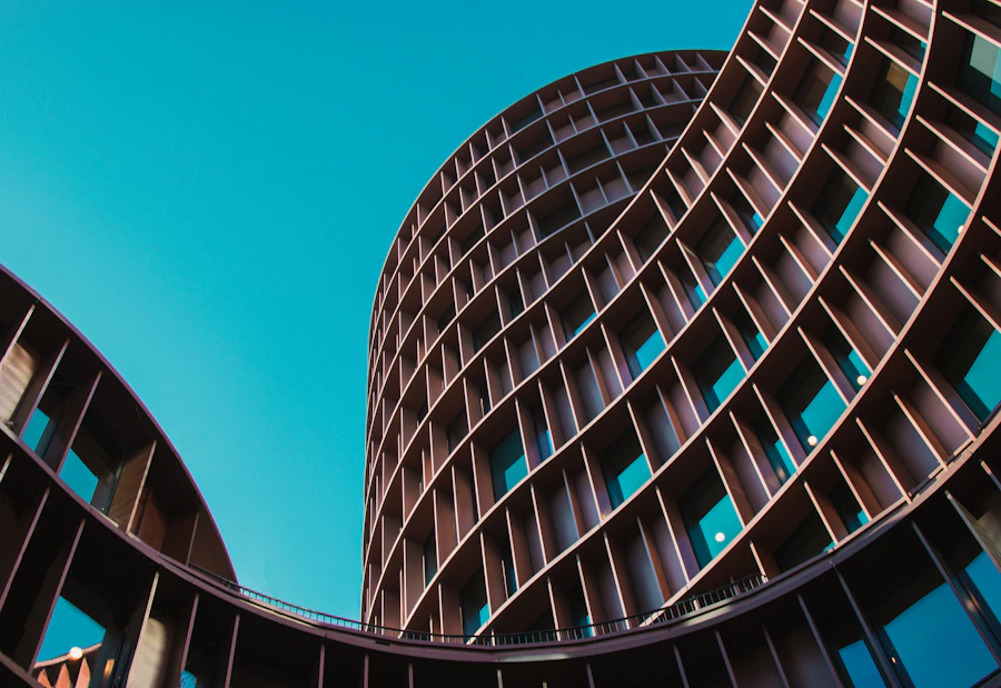 Curved facade of a contemporary residential building