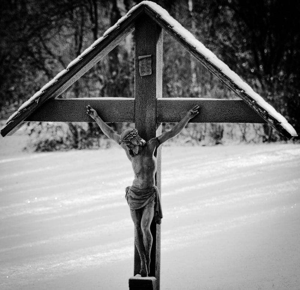 grayscale photography of cross