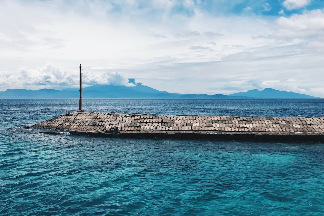 black port between body of water under white cloudy sky