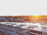 Sunset view over the marina with Joshtek Marine vessels lined up along the pier