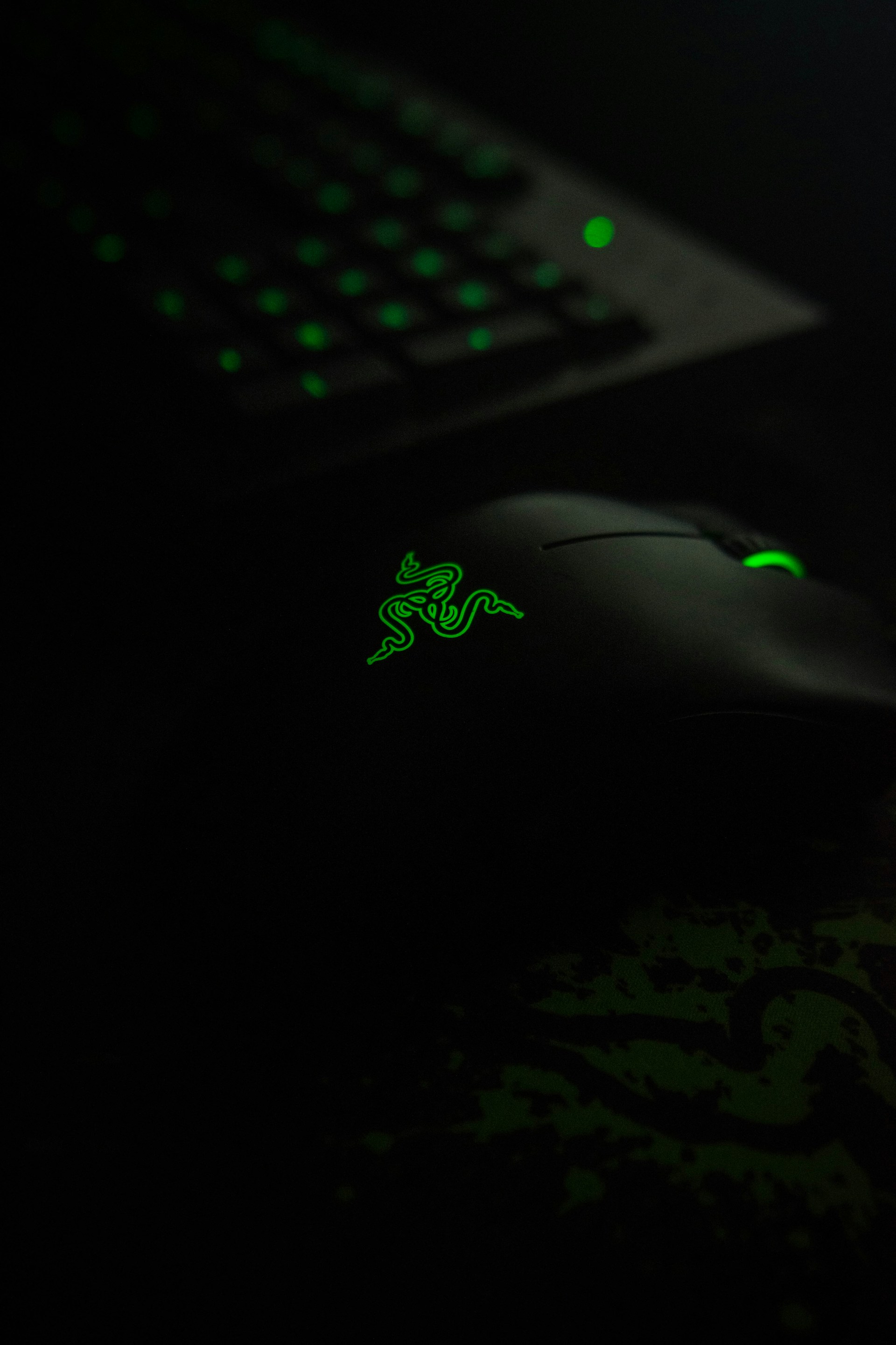 black Razer gaming mouse and keyboard